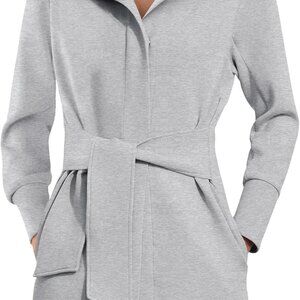 Women's Jacket Belted Long Sleeve Wrap Trench Coat 2025 Fall Winter Casual Dress